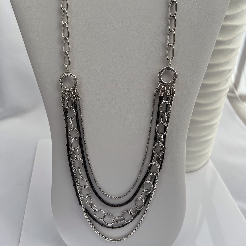 𝅺Brighton Pebble Cascade Layered Multi Strand Silver Necklace